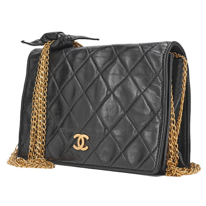CHANEL Shoulder Bag Matelasse Coco Mark Push Lock 6-Strand Chain Shoulder Black Gold-Tone Hardware, Pre-Owned
