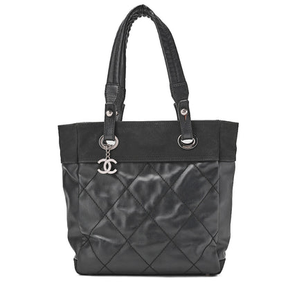 CHANEL Tote Bag Coated Canvas Paris Ritz PM Coco Charm Black Silver-Tone Hardware, Pre-Owned