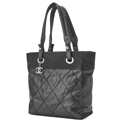 CHANEL Tote Bag Coated Canvas Paris Ritz PM Coco Charm Black Silver-Tone Hardware, Pre-Owned