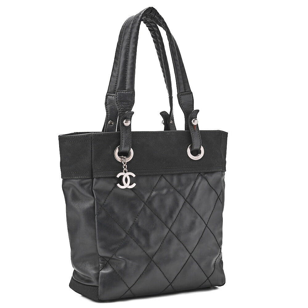 CHANEL Tote Bag Coated Canvas Paris Ritz PM Coco Charm Black Silver-Tone Hardware, Pre-Owned