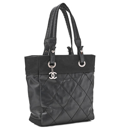 CHANEL Tote Bag Coated Canvas Paris Ritz PM Coco Charm Black Silver-Tone Hardware, Pre-Owned