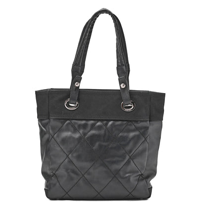 CHANEL Tote Bag Coated Canvas Paris Ritz PM Coco Charm Black Silver-Tone Hardware, Pre-Owned