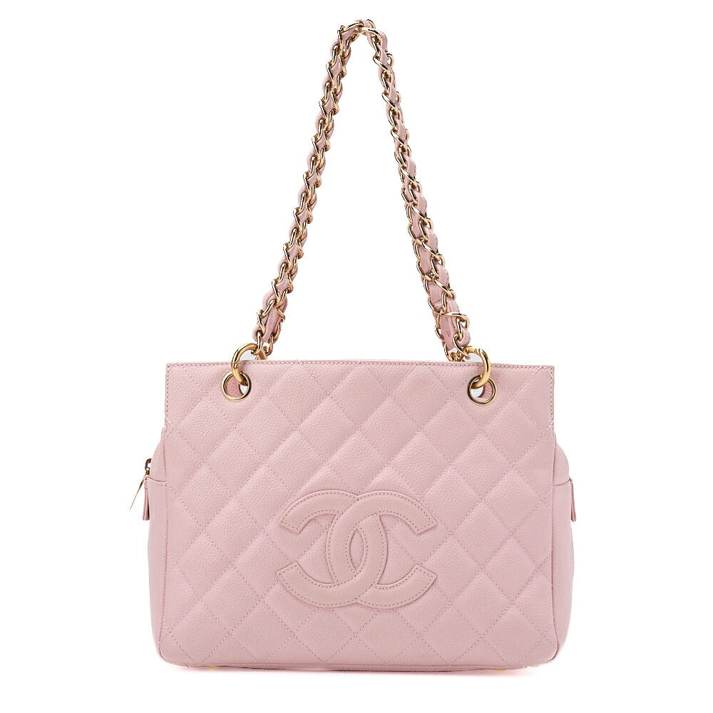 CHANEL Tote Bag Matelasse Caviar Skin Pink Double Chain Shoulder PTT Gold-Tone Hardware, Pre-Owned