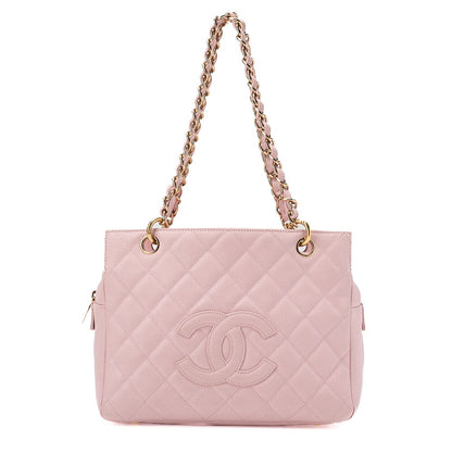 CHANEL Tote Bag Matelasse Caviar Skin Pink Double Chain Shoulder PTT Gold-Tone Hardware, Pre-Owned