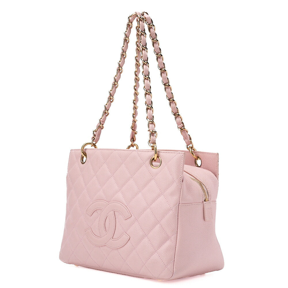 CHANEL Tote Bag Matelasse Caviar Skin Pink Double Chain Shoulder PTT Gold-Tone Hardware, Pre-Owned