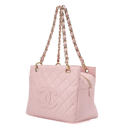 CHANEL Tote Bag Matelasse Caviar Skin Pink Double Chain Shoulder PTT Gold-Tone Hardware, Pre-Owned