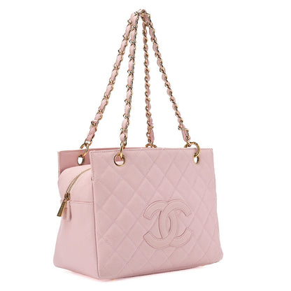 CHANEL Tote Bag Matelasse Caviar Skin Pink Double Chain Shoulder PTT Gold-Tone Hardware, Pre-Owned