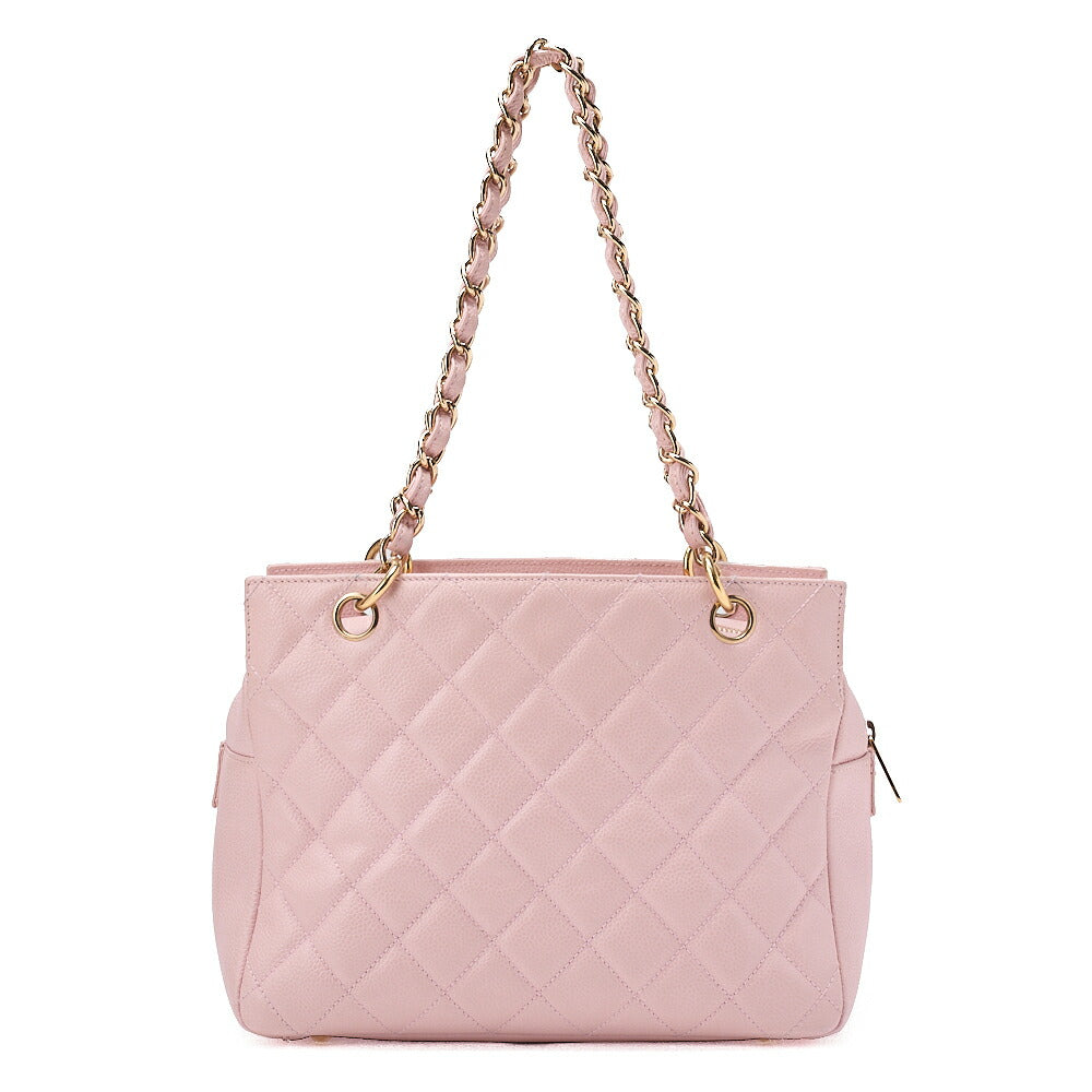 CHANEL Tote Bag Matelasse Caviar Skin Pink Double Chain Shoulder PTT Gold-Tone Hardware, Pre-Owned