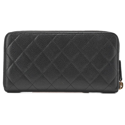 CHANEL Matelasse Round Long Wallet Caviar Skin Black Gold-Tone Hardware, Pre-Owned