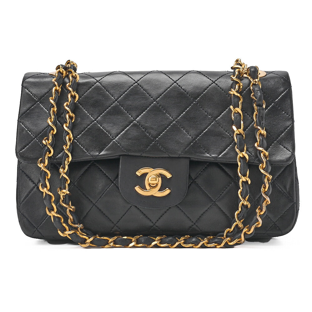 CHANEL Chain Shoulder Bag Matelasse 23cm Double Flap Lambskin Navy Gold-Tone Hardware, Pre-Owned
