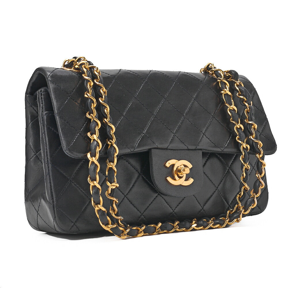 CHANEL Chain Shoulder Bag Matelasse 23cm Double Flap Lambskin Navy Gold-Tone Hardware, Pre-Owned