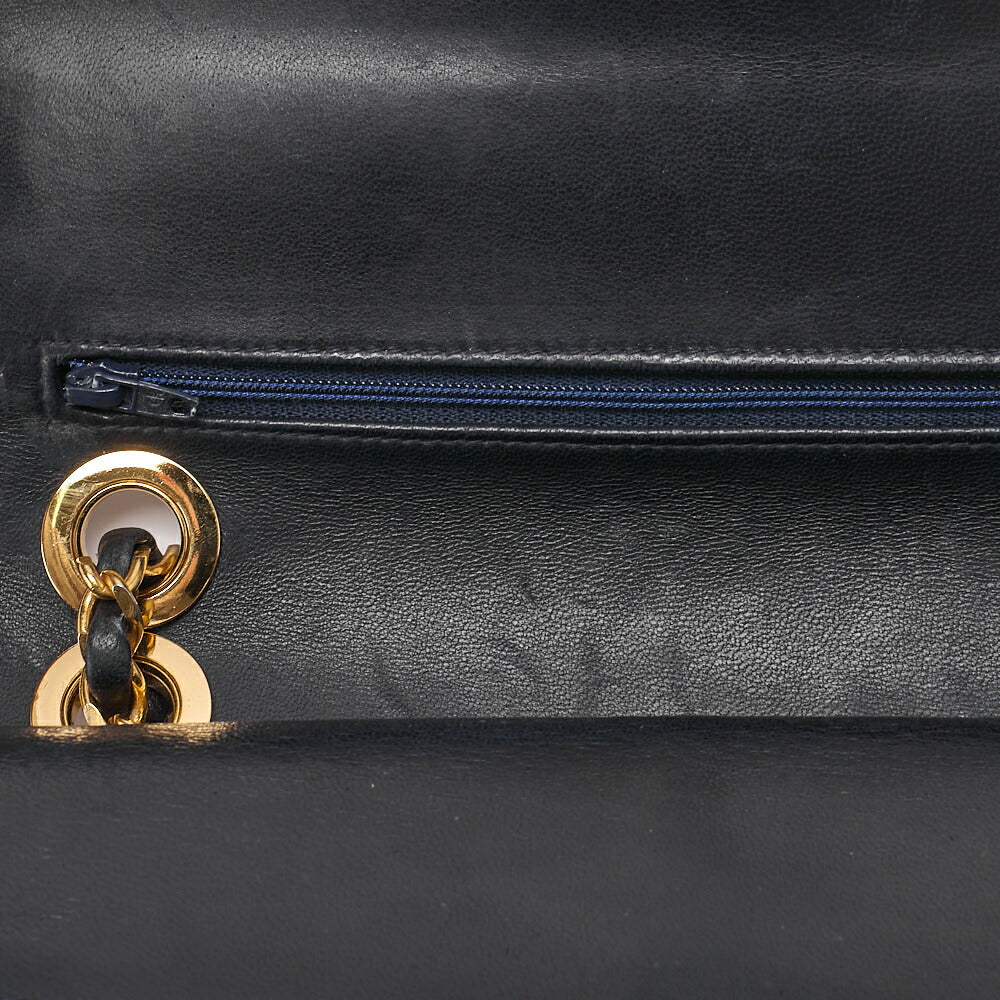 CHANEL Chain Shoulder Bag Matelasse 23cm Double Flap Lambskin Navy Gold-Tone Hardware, Pre-Owned