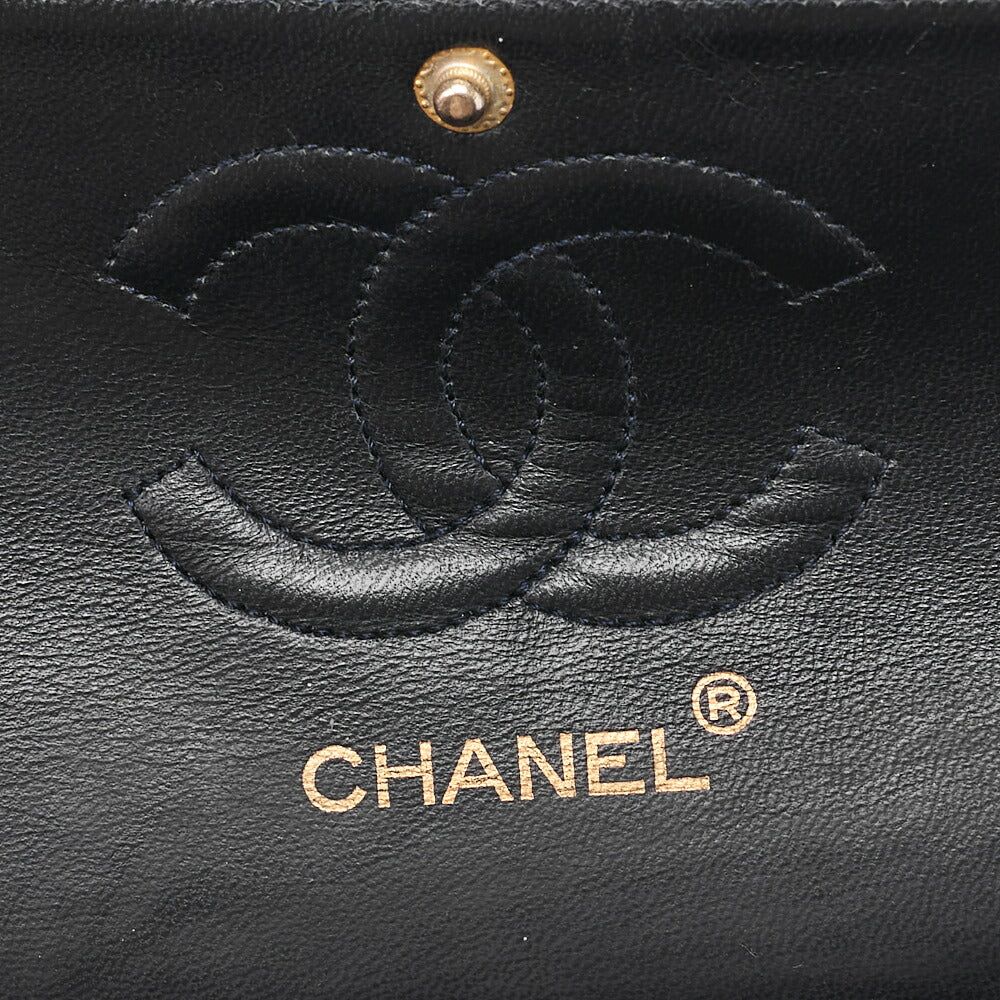 CHANEL Chain Shoulder Bag Matelasse 23cm Double Flap Lambskin Navy Gold-Tone Hardware, Pre-Owned