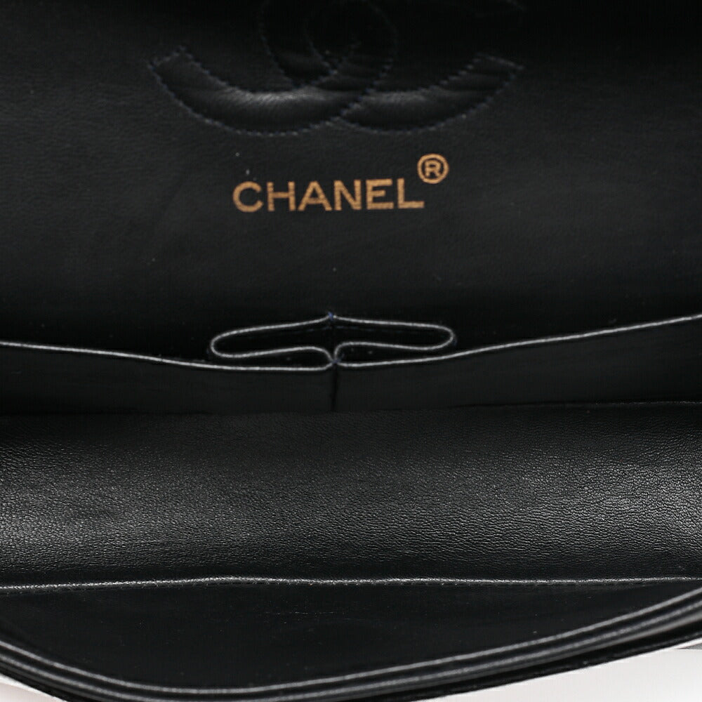 CHANEL Chain Shoulder Bag Matelasse 23cm Double Flap Lambskin Navy Gold-Tone Hardware, Pre-Owned