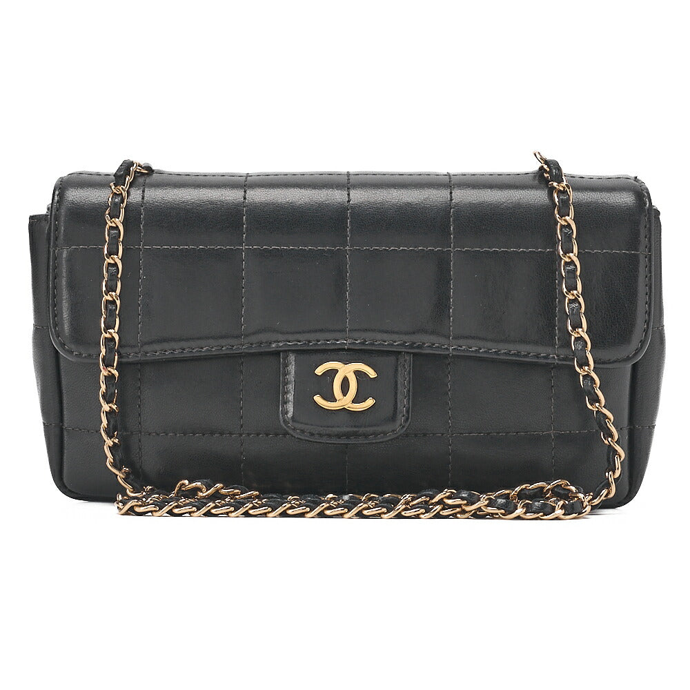 CHANEL Shoulder Bag Shoulder Bag Chocolate Bar Lambskin Black Gold-Tone Hardware, Pre-Owned