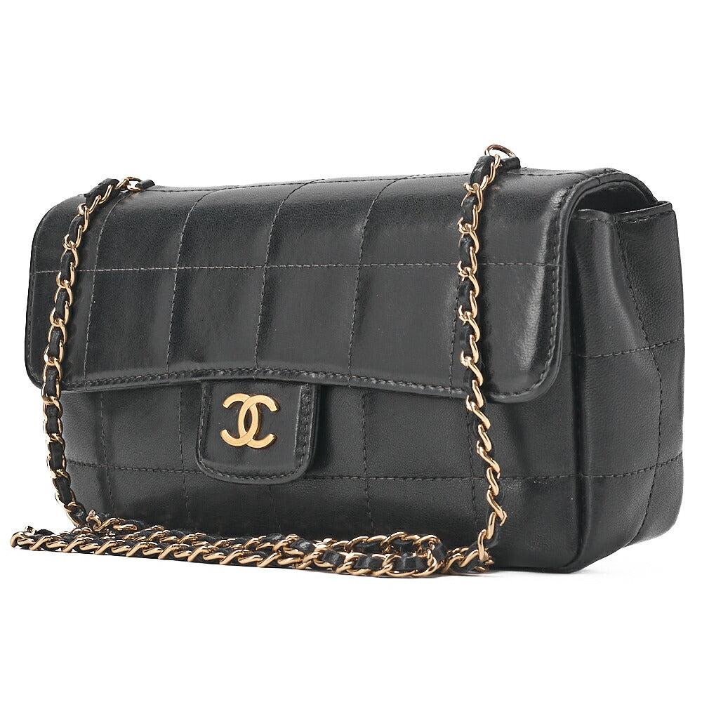 CHANEL Shoulder Bag Shoulder Bag Chocolate Bar Lambskin Black Gold-Tone Hardware, Pre-Owned