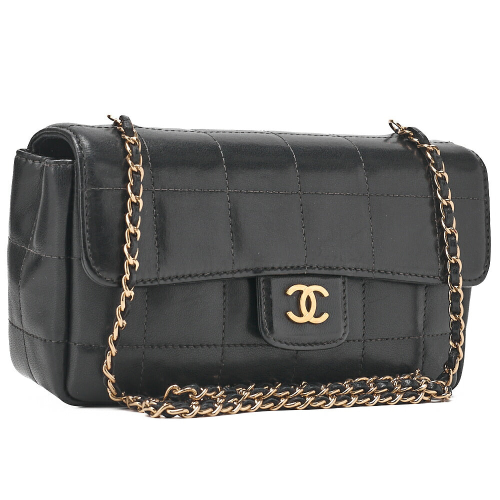 CHANEL Shoulder Bag Shoulder Bag Chocolate Bar Lambskin Black Gold-Tone Hardware, Pre-Owned