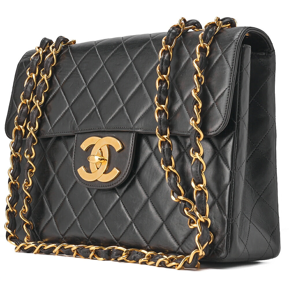 CHANEL Chain Shoulder Bag Big Coco Mark Matelasse 30cm Single Flap Lambskin Black Gold-Tone Hardware, Pre-Owned