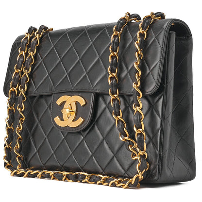 CHANEL Chain Shoulder Bag Big Coco Mark Matelasse 30cm Single Flap Lambskin Black Gold-Tone Hardware, Pre-Owned