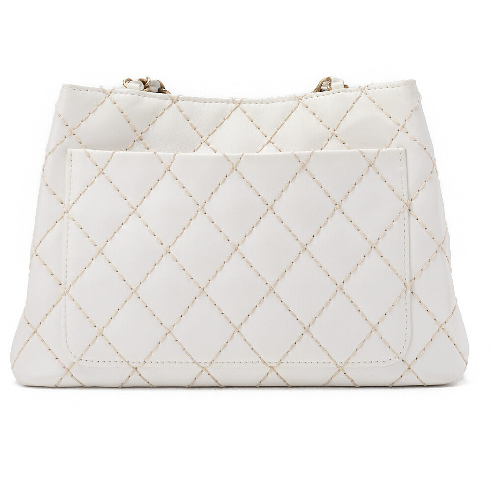 CHANEL Matelasse Wild Stitch Chain Tote Bag Calf White Gold-Tone Hardware, Pre-Owned
