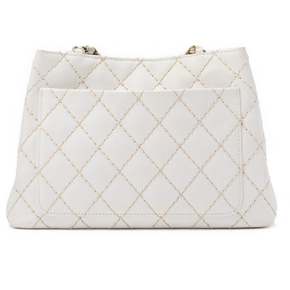 CHANEL Matelasse Wild Stitch Chain Tote Bag Calf White Gold-Tone Hardware, Pre-Owned