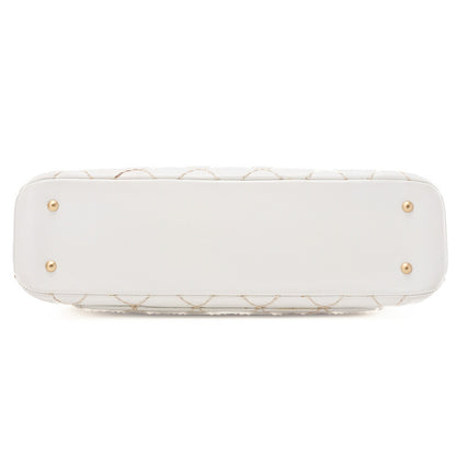 CHANEL Matelasse Wild Stitch Chain Tote Bag Calf White Gold-Tone Hardware, Pre-Owned