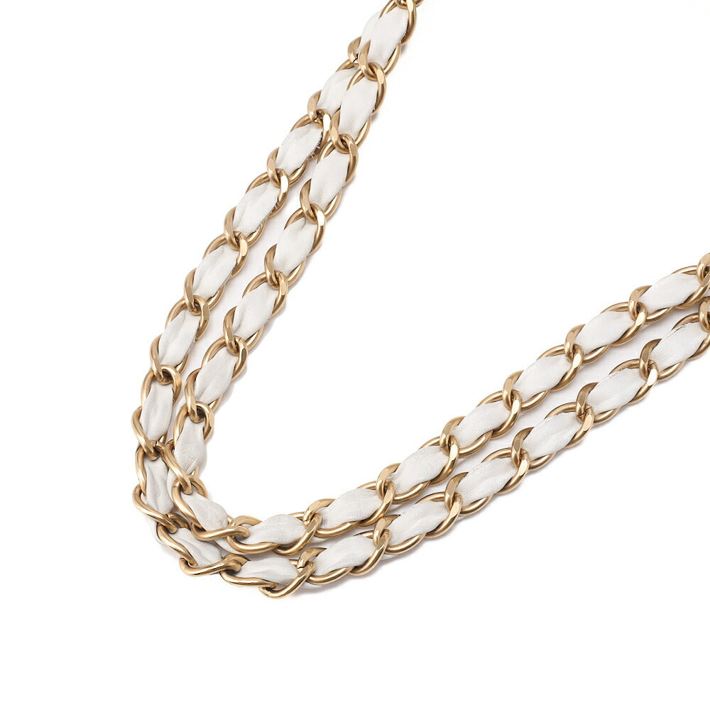 CHANEL Matelasse Wild Stitch Chain Tote Bag Calf White Gold-Tone Hardware, Pre-Owned