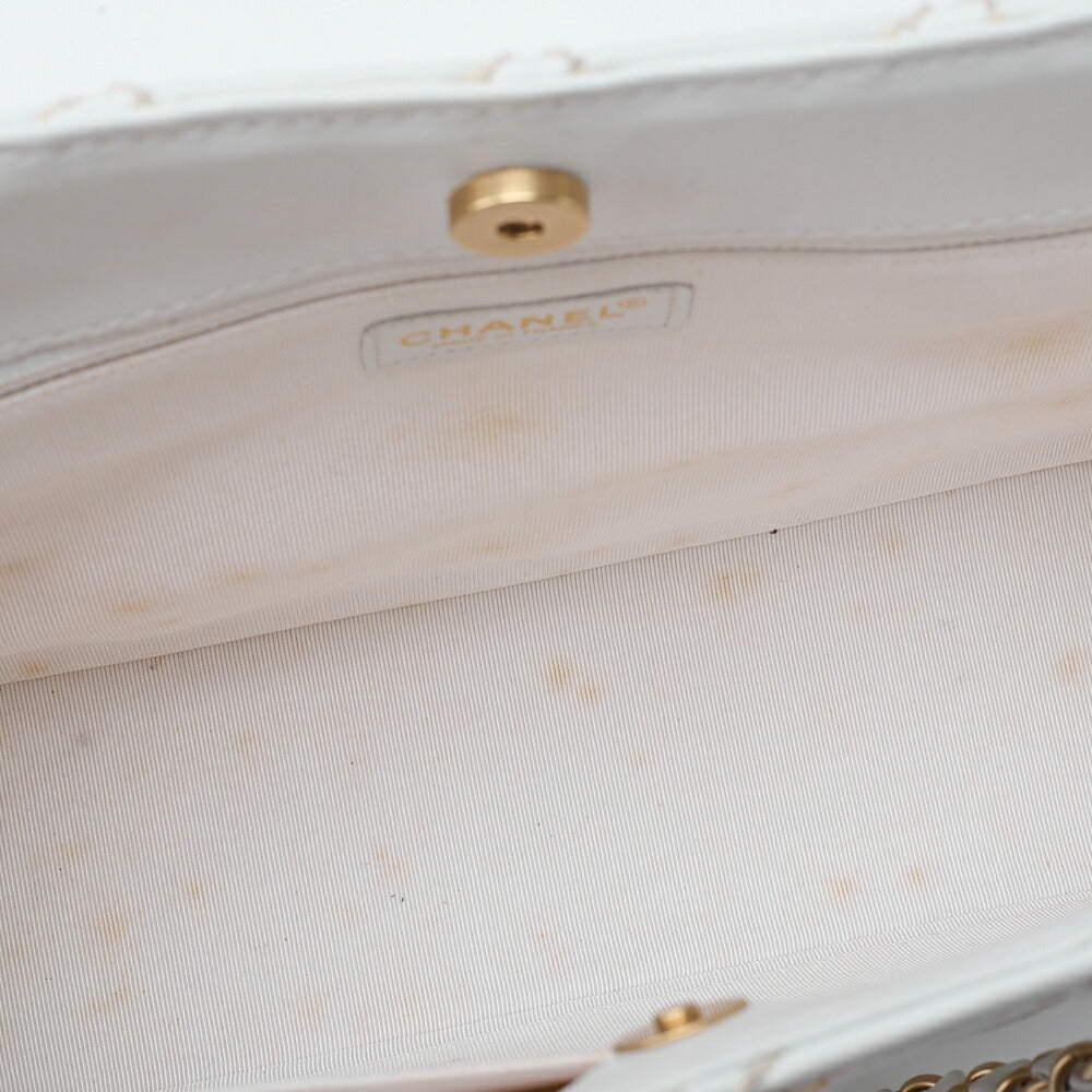 CHANEL Matelasse Wild Stitch Chain Tote Bag Calf White Gold-Tone Hardware, Pre-Owned