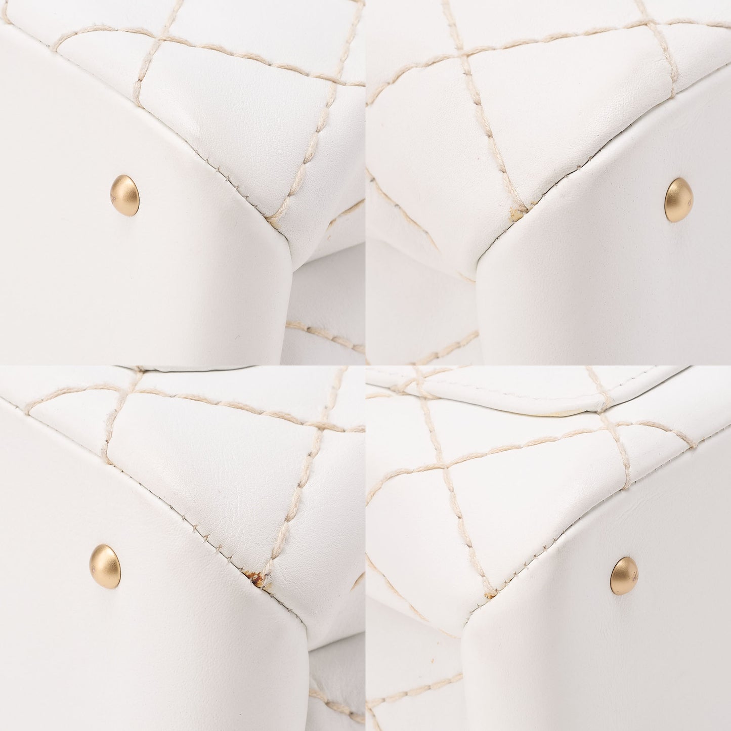 CHANEL Matelasse Wild Stitch Chain Tote Bag Calf White Gold-Tone Hardware, Pre-Owned