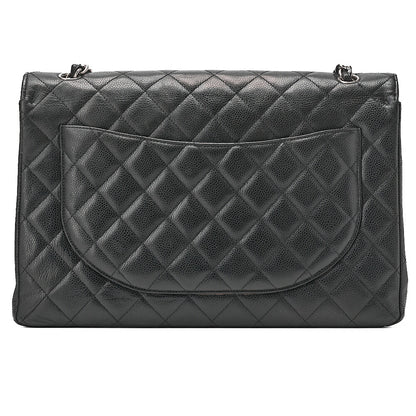 CHANEL Caviar Skin Deca Mattasse 33cm Single Flap Chain Shoulder Bag Black Silver-Tone Hardware, Pre-Owned