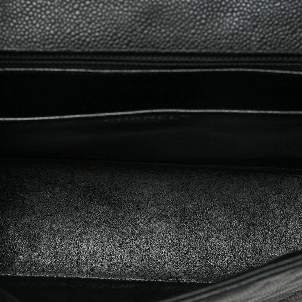 CHANEL Caviar Skin Deca Mattasse 33cm Single Flap Chain Shoulder Bag Black Silver-Tone Hardware, Pre-Owned