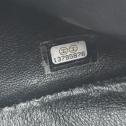 CHANEL Caviar Skin Deca Mattasse 33cm Single Flap Chain Shoulder Bag Black Silver-Tone Hardware, Pre-Owned