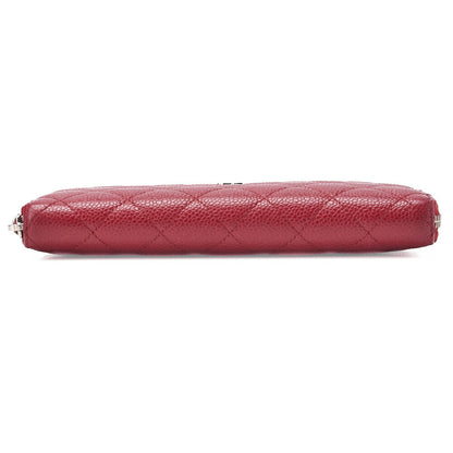 CHANEL Matrasse Round Long Wallet Caviar Skin Red Silver-Tone Hardware, Pre-Owned
