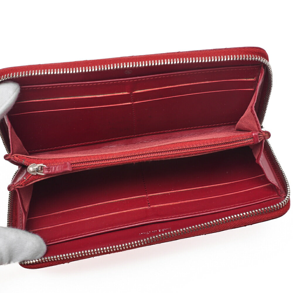 CHANEL Matrasse Round Long Wallet Caviar Skin Red Silver-Tone Hardware, Pre-Owned