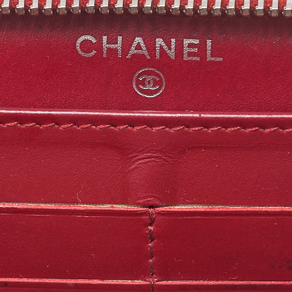 CHANEL Matrasse Round Long Wallet Caviar Skin Red Silver-Tone Hardware, Pre-Owned