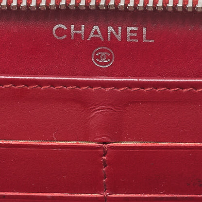 CHANEL Matrasse Round Long Wallet Caviar Skin Red Silver-Tone Hardware, Pre-Owned