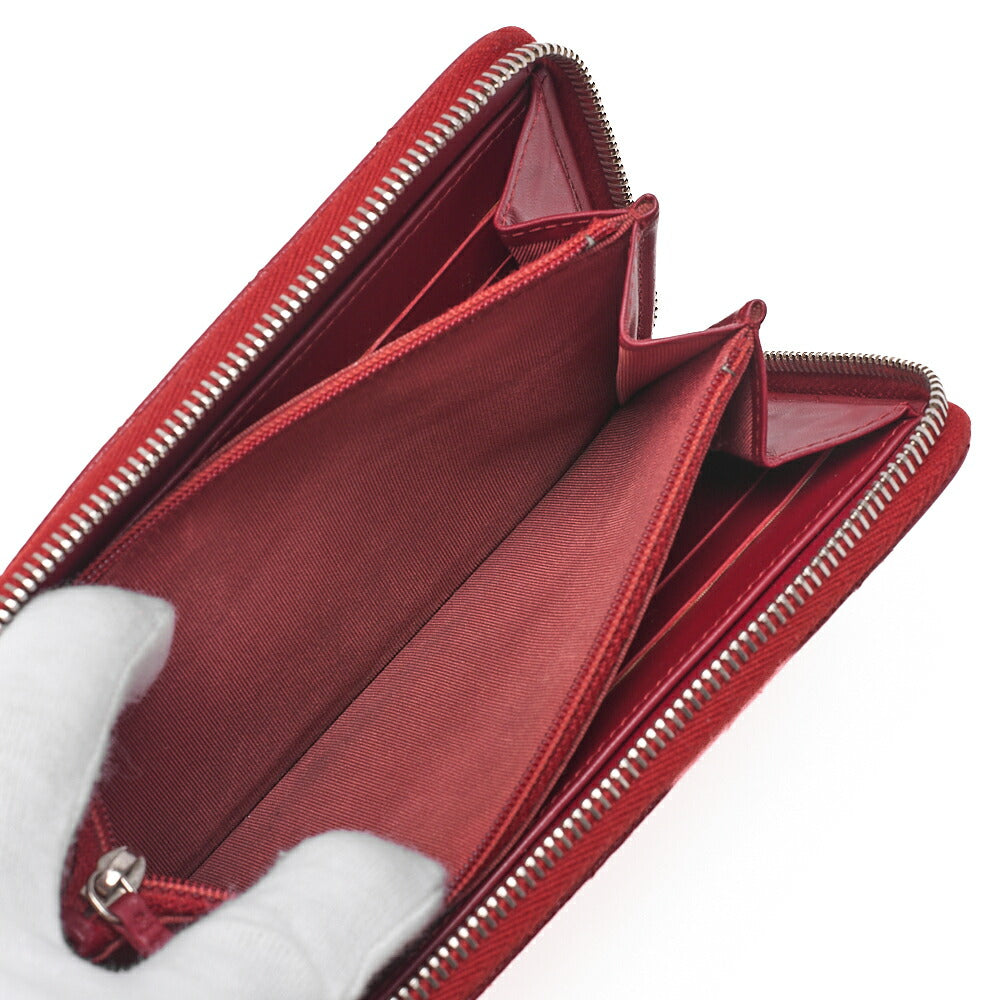 CHANEL Matrasse Round Long Wallet Caviar Skin Red Silver-Tone Hardware, Pre-Owned