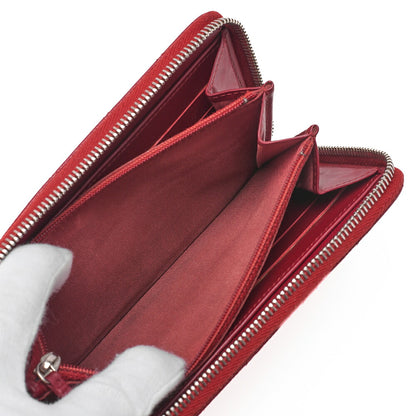 CHANEL Matrasse Round Long Wallet Caviar Skin Red Silver-Tone Hardware, Pre-Owned