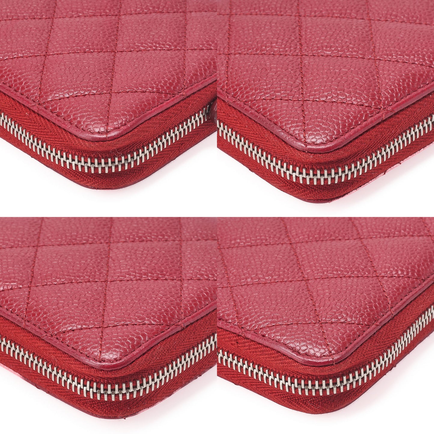 CHANEL Matrasse Round Long Wallet Caviar Skin Red Silver-Tone Hardware, Pre-Owned