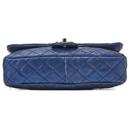 CHANEL Caviar Skin Matrasse 25cm Single Flap Chain Shoulder Blue Silver-Tone Hardware, Pre-Owned