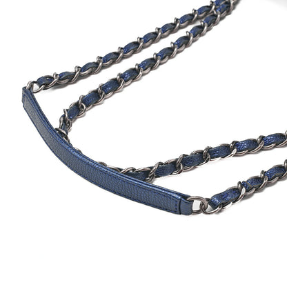 CHANEL Caviar Skin Matrasse 25cm Single Flap Chain Shoulder Blue Silver-Tone Hardware, Pre-Owned
