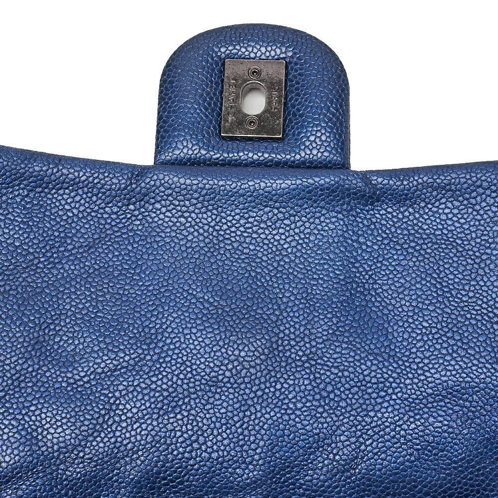 CHANEL Caviar Skin Matrasse 25cm Single Flap Chain Shoulder Blue Silver-Tone Hardware, Pre-Owned