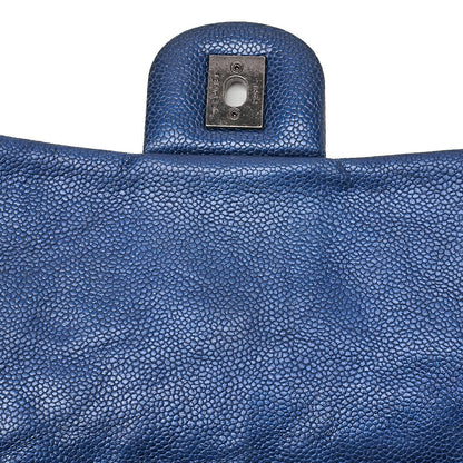 CHANEL Caviar Skin Matrasse 25cm Single Flap Chain Shoulder Blue Silver-Tone Hardware, Pre-Owned