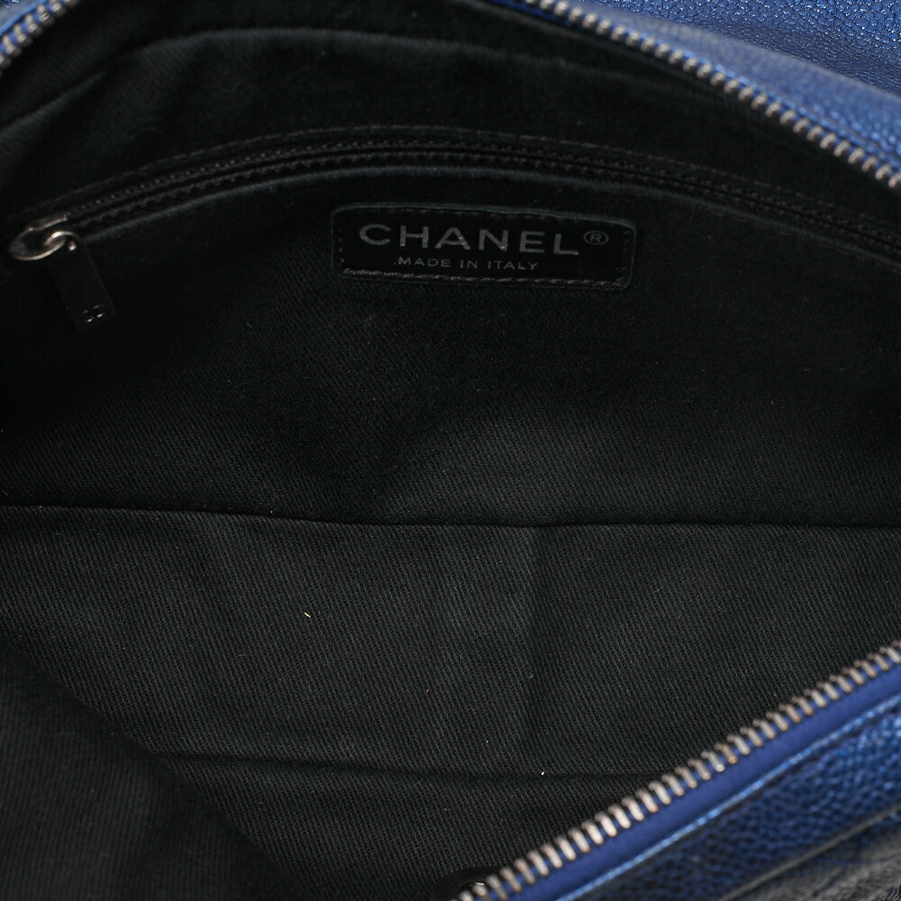 CHANEL Caviar Skin Matrasse 25cm Single Flap Chain Shoulder Blue Silver-Tone Hardware, Pre-Owned