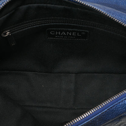 CHANEL Caviar Skin Matrasse 25cm Single Flap Chain Shoulder Blue Silver-Tone Hardware, Pre-Owned