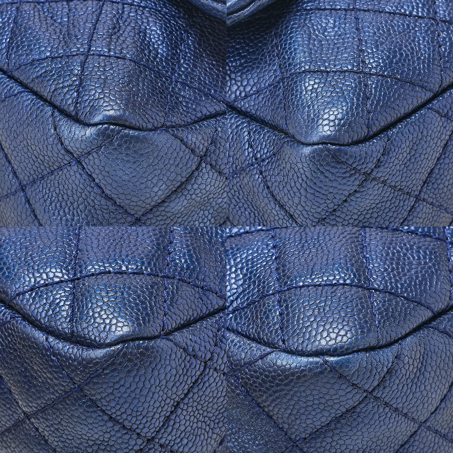 CHANEL Caviar Skin Matrasse 25cm Single Flap Chain Shoulder Blue Silver-Tone Hardware, Pre-Owned