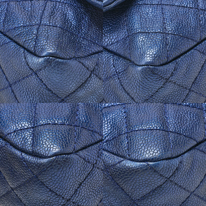 CHANEL Caviar Skin Matrasse 25cm Single Flap Chain Shoulder Blue Silver-Tone Hardware, Pre-Owned