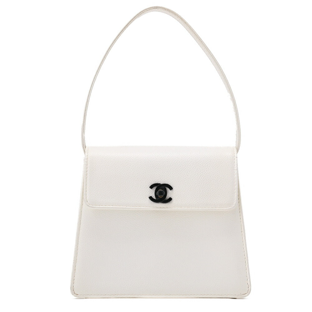 CHANEL Caviar Skin Single Turnlock One Shoulder White Black-Tone Hardware, Pre-Owned