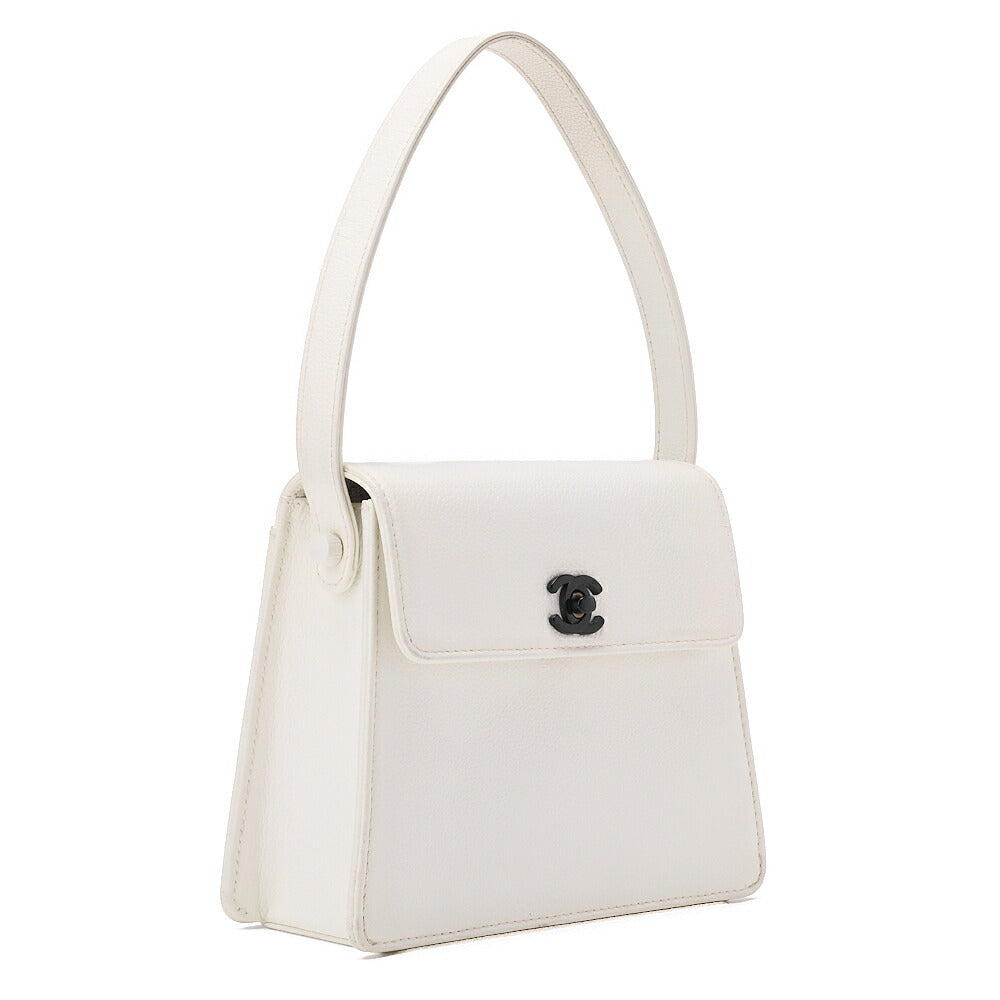 CHANEL Caviar Skin Single Turnlock One Shoulder White Black-Tone Hardware, Pre-Owned