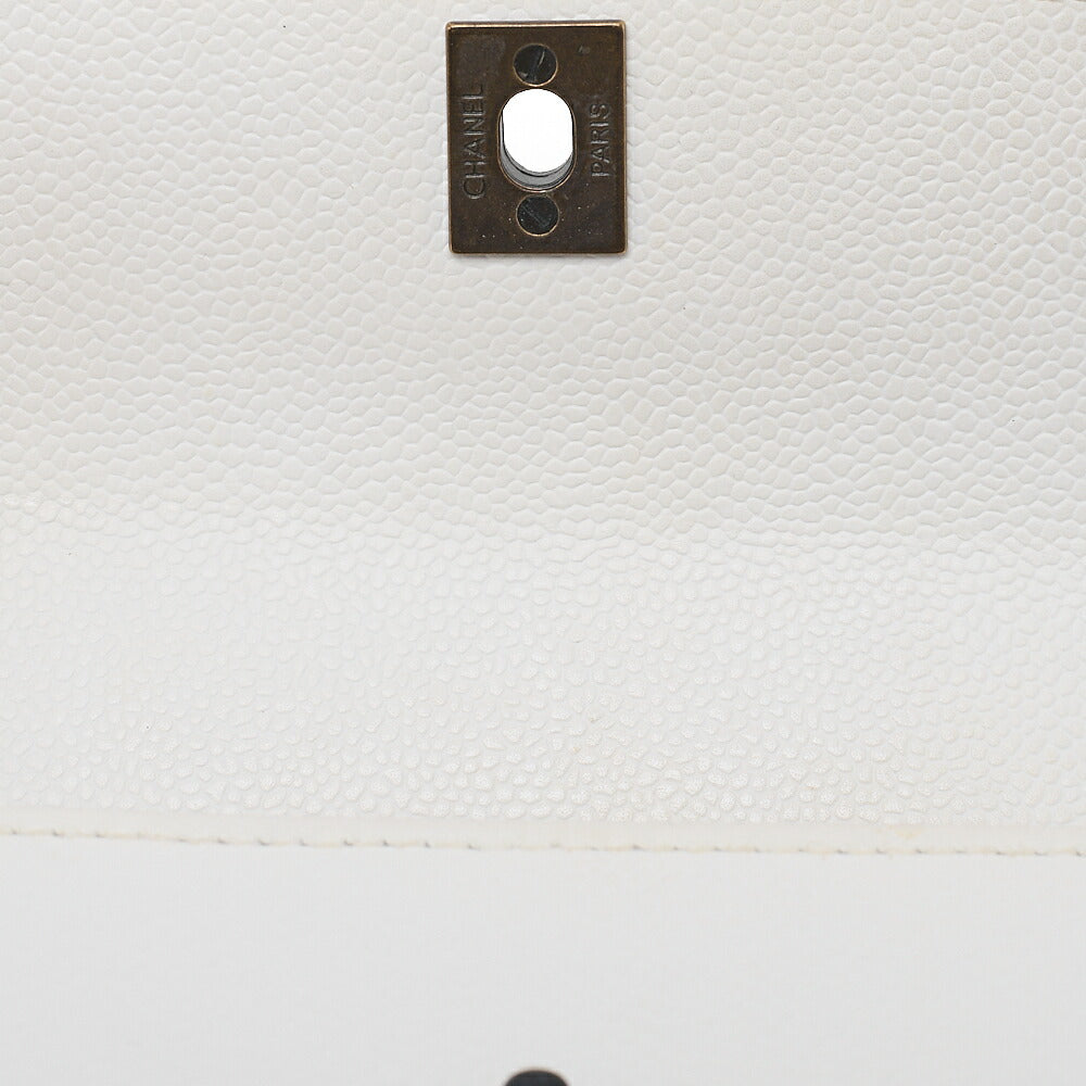 CHANEL Caviar Skin Single Turnlock One Shoulder White Black-Tone Hardware, Pre-Owned